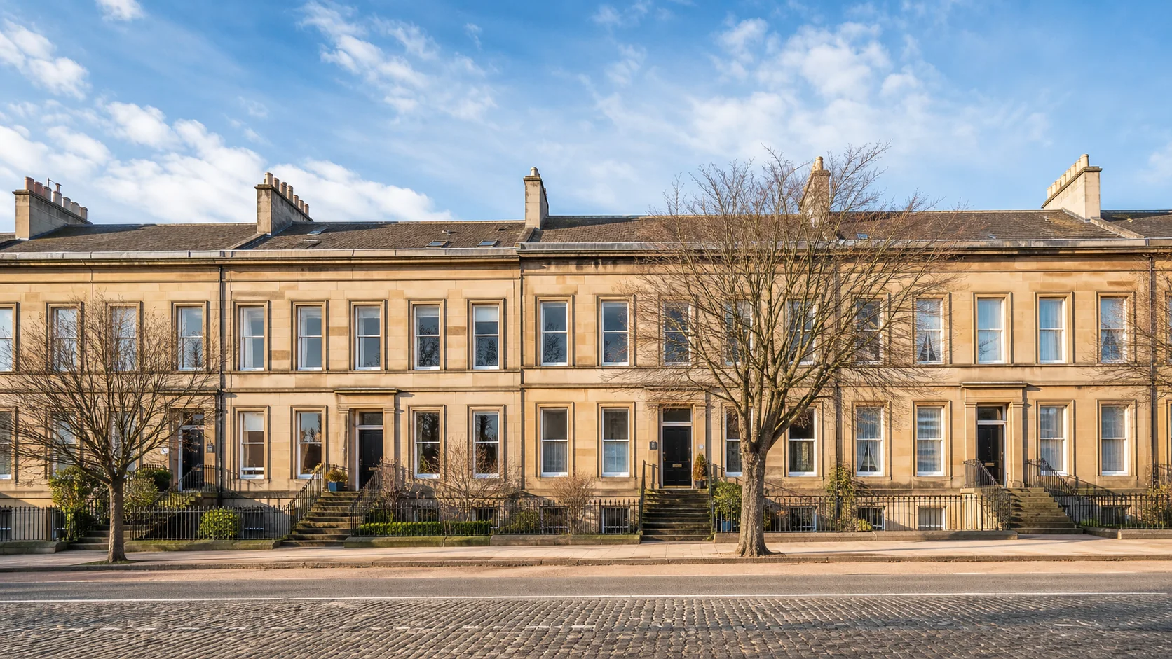 A blond sandstone Georgian terrace on a north Edinburgh street